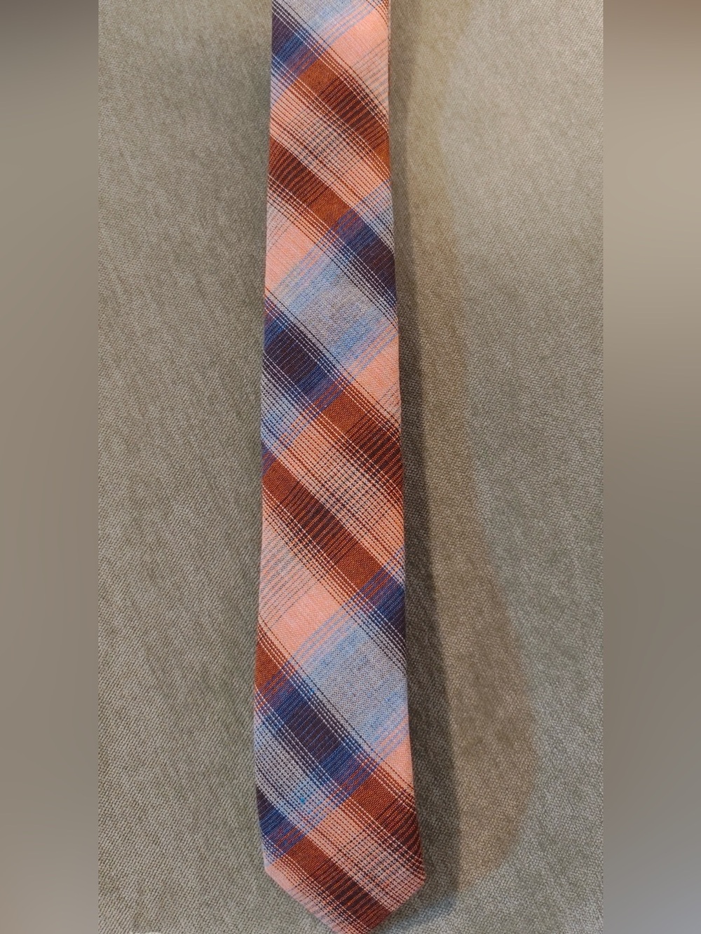 Original Penguin Coral, Blue & Brown Plaid Men's Tie